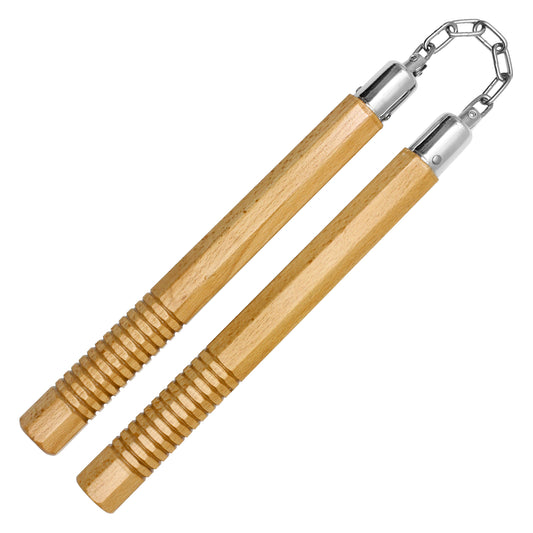 12.25" Ridged Wooden Nunchucks