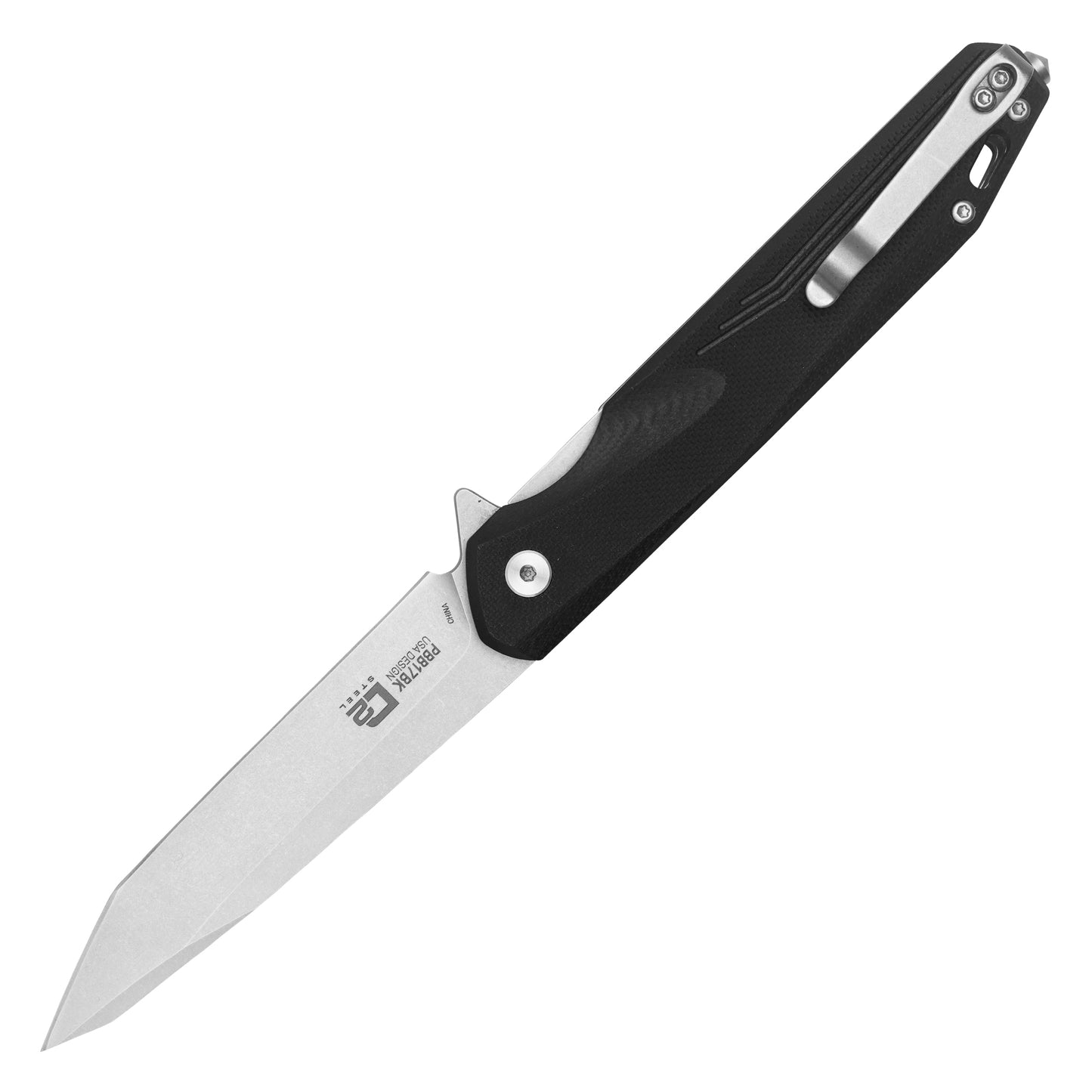 Buckshot Knives - 8.5" Black Slim D2 Tanto | Ball Bearing Pocket Knife