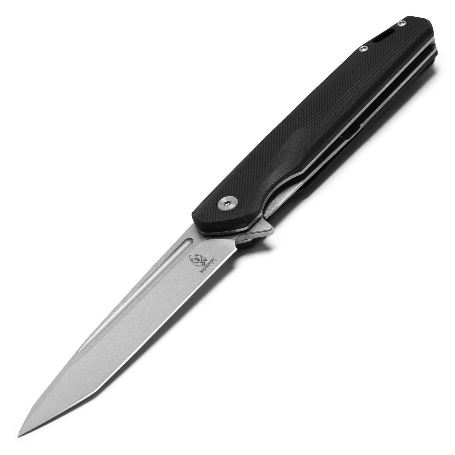Buckshot Knives - 8.5" Black Slim D2 Tanto | Ball Bearing Pocket Knife