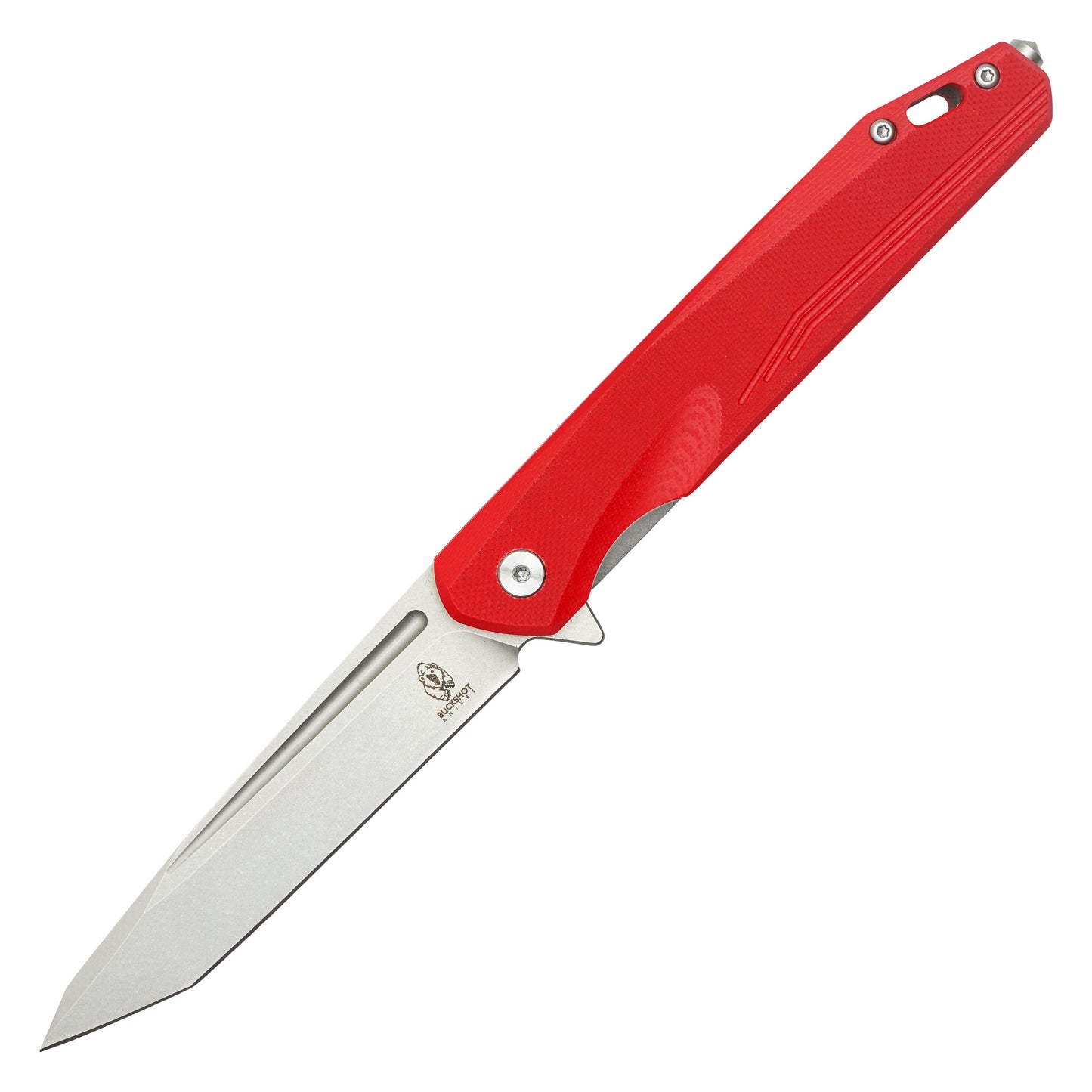Buckshot Knives - 8.5" Red Slim D2 Tanto | Ball Bearing Pocket Knife