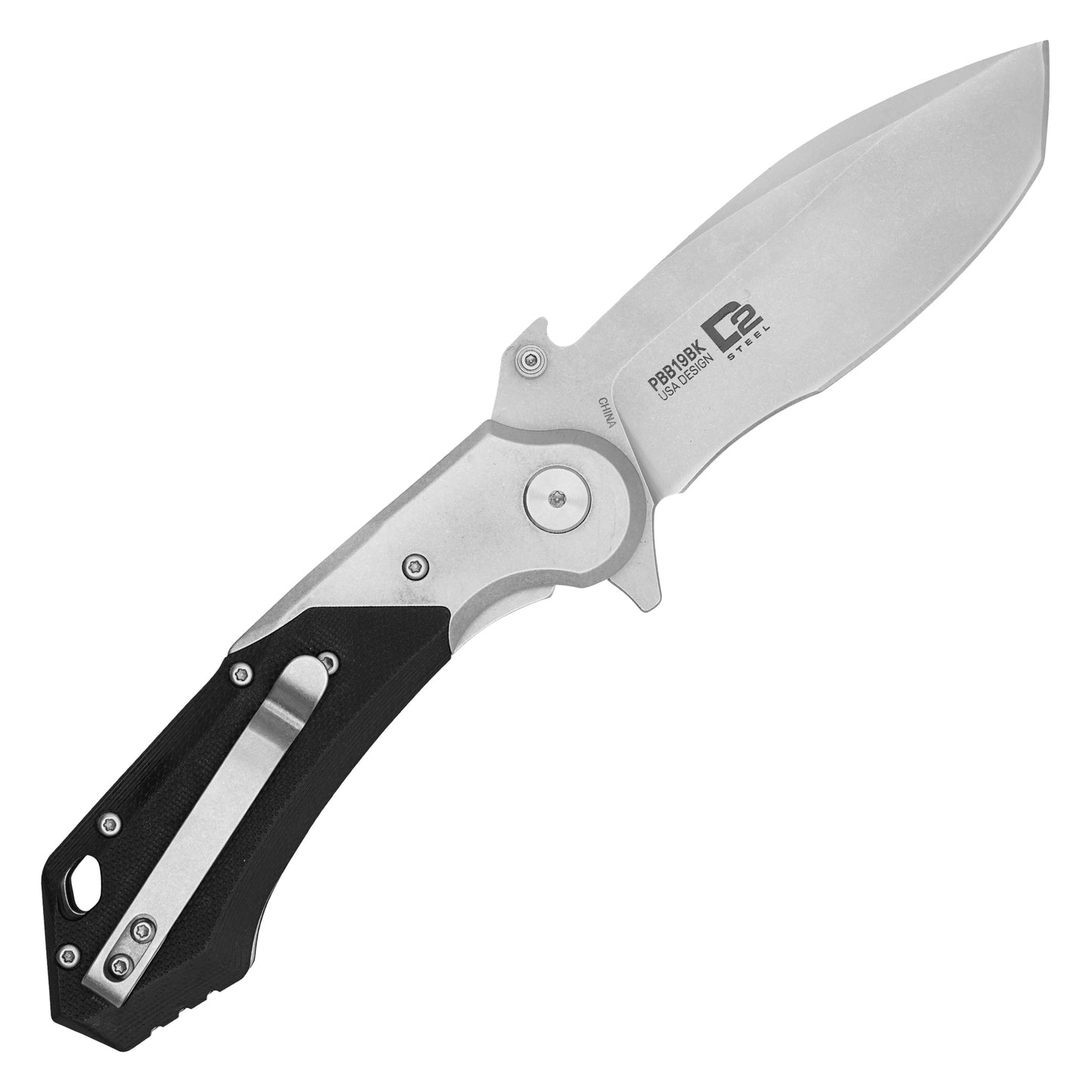 Buckshot Knives - 8.25" Black D2 Drop Point | Ball Bearing Pocket Knife