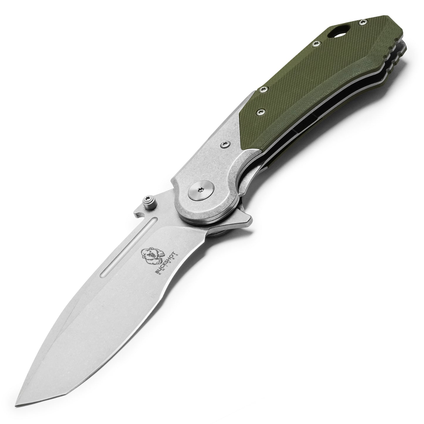 Buckshot Knives - 8.25" Green D2 Drop Point | Ball Bearing Pocket Knife