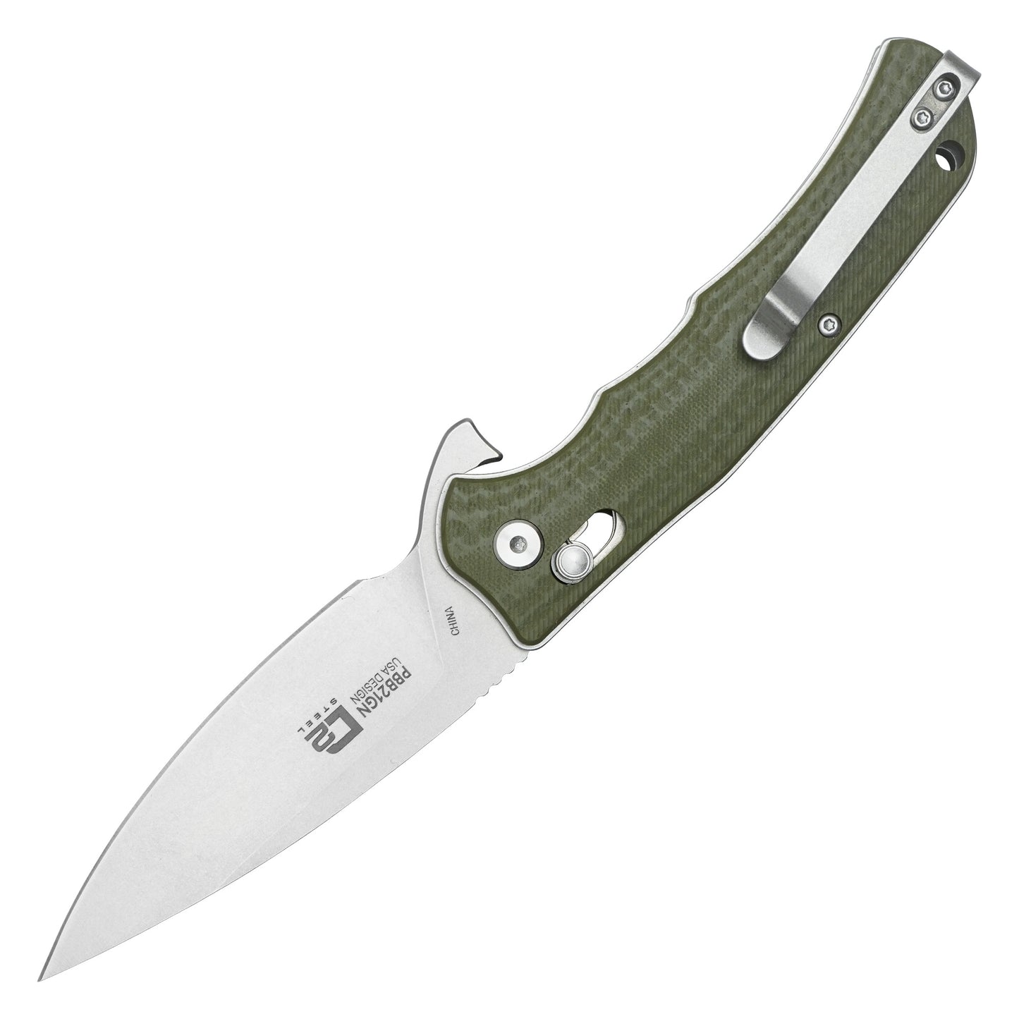 Buckshot Knives - 8.25" Green D2 Drop Point | Ball Bearing Pocket Knife