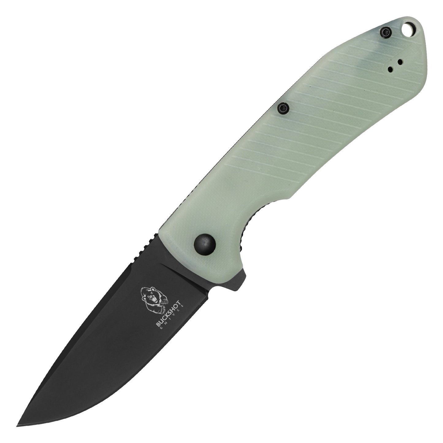 Buckshot Knives - 7.25" Black Translucent D2 Drop Point | Ball Bearing Pocket Knife