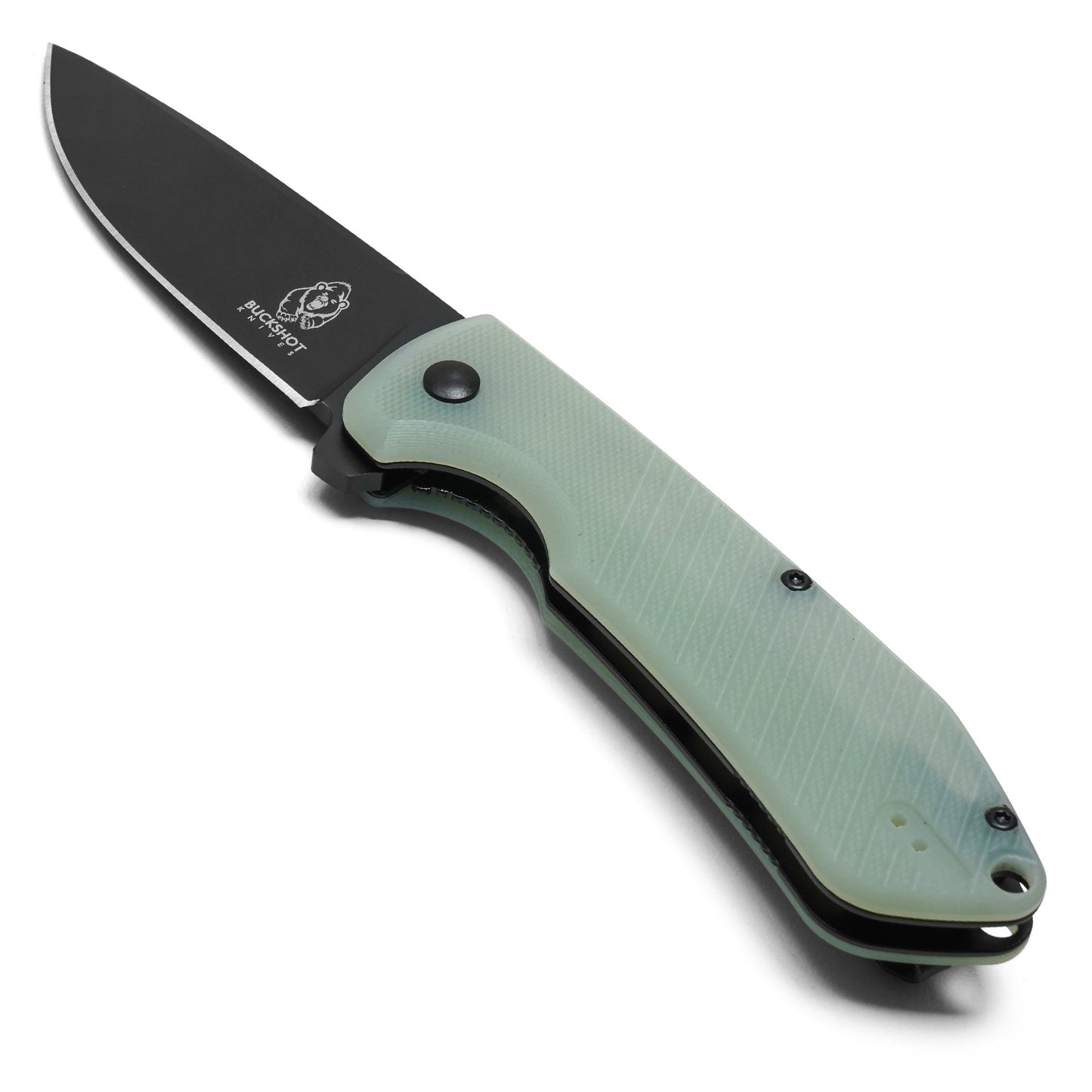 Buckshot Knives - 7.25" Black Translucent D2 Drop Point | Ball Bearing Pocket Knife