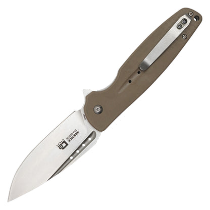 Buckshot Knives - 8.25" Desert Tan D2 Drop Point | Ball Bearing Pocket Knife