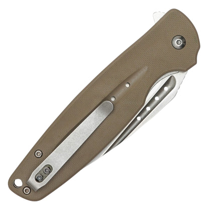 Buckshot Knives - 8.25" Desert Tan D2 Drop Point | Ball Bearing Pocket Knife