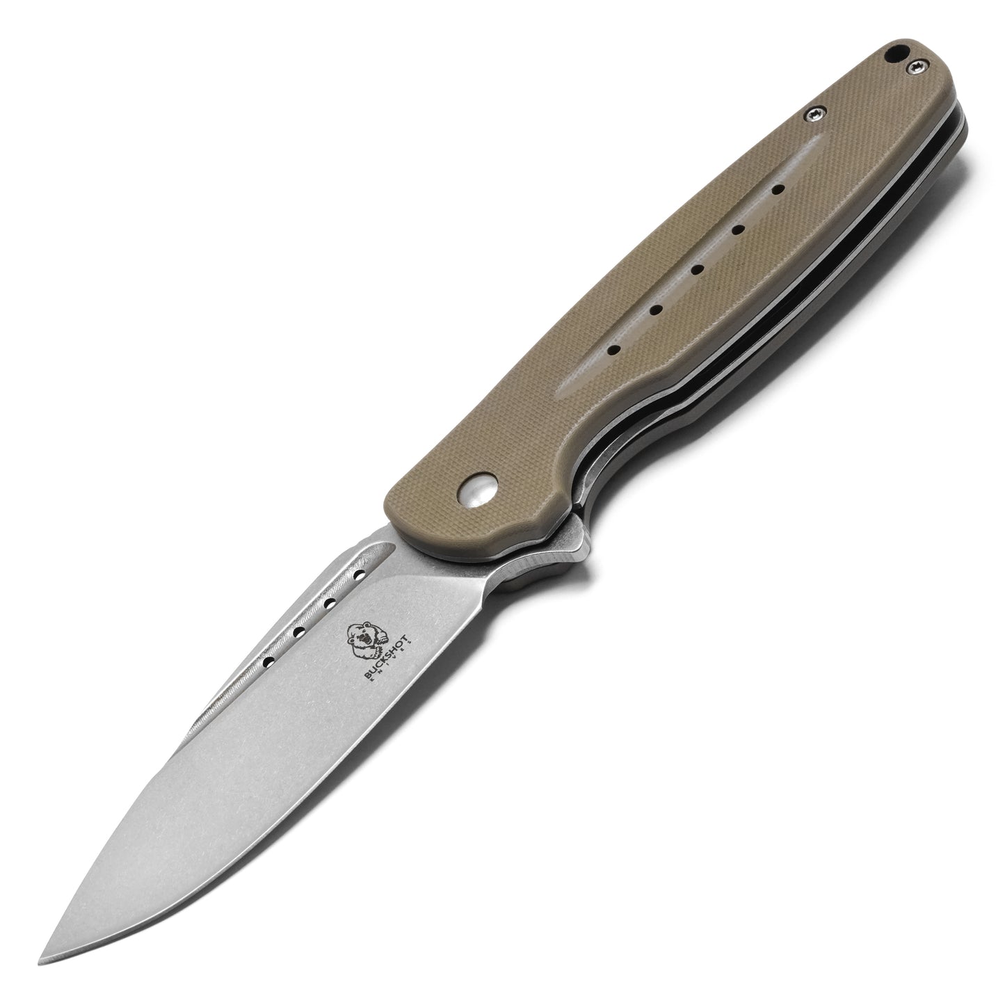 Buckshot Knives - 8.25" Desert Tan D2 Drop Point | Ball Bearing Pocket Knife