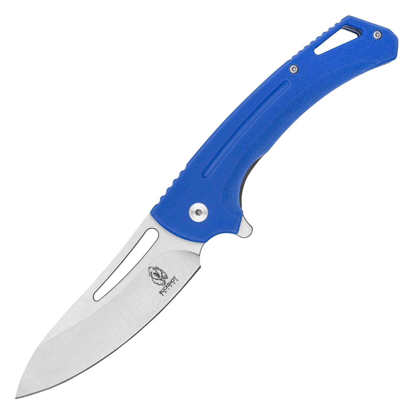 Buckshot Knives - 8.25" Blue Perforated D2 | Ball Bearing Pocket Knife