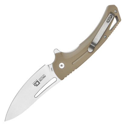 Buckshot Knives - 8.25" Desert Tan Perforated D2 | Ball Bearing Pocket Knife