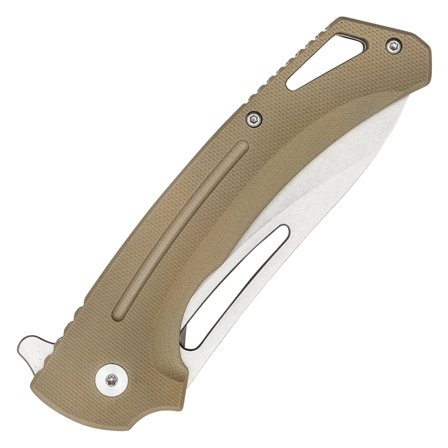 Buckshot Knives - 8.25" Desert Tan Perforated D2 | Ball Bearing Pocket Knife