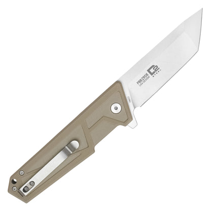 Buckshot Knives - 8" Desert Tan D2 Tanto | Ball Bearing Pocket Knife
