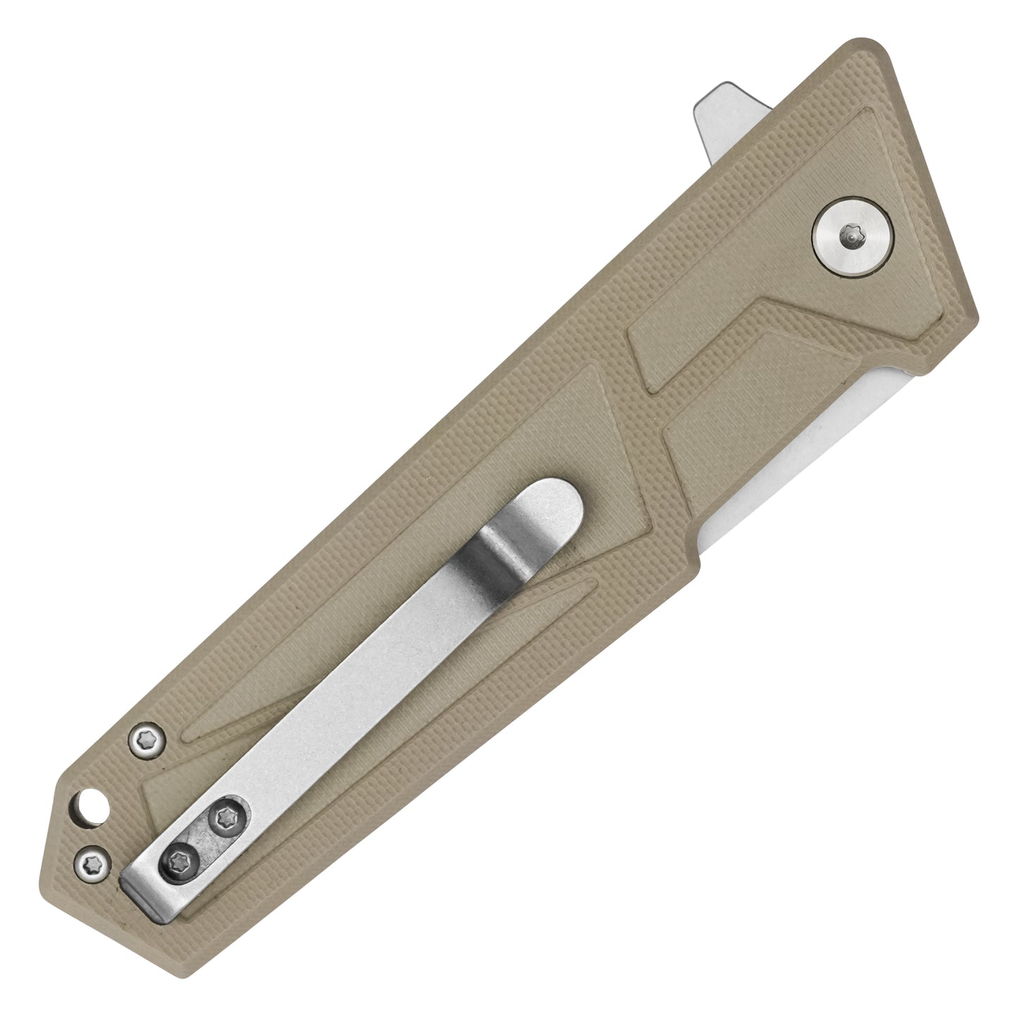 Buckshot Knives - 8" Desert Tan D2 Tanto | Ball Bearing Pocket Knife