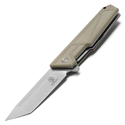 Buckshot Knives - 8" Desert Tan D2 Tanto | Ball Bearing Pocket Knife