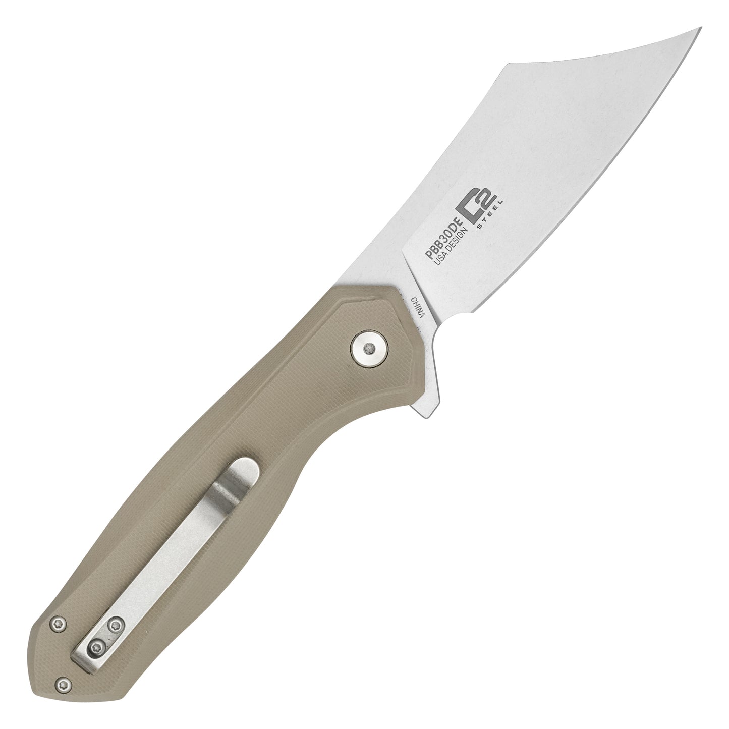 Buckshot Knives - 8.25" Desert Tan D2 Clip Point | Ball Bearing Pocket Knife