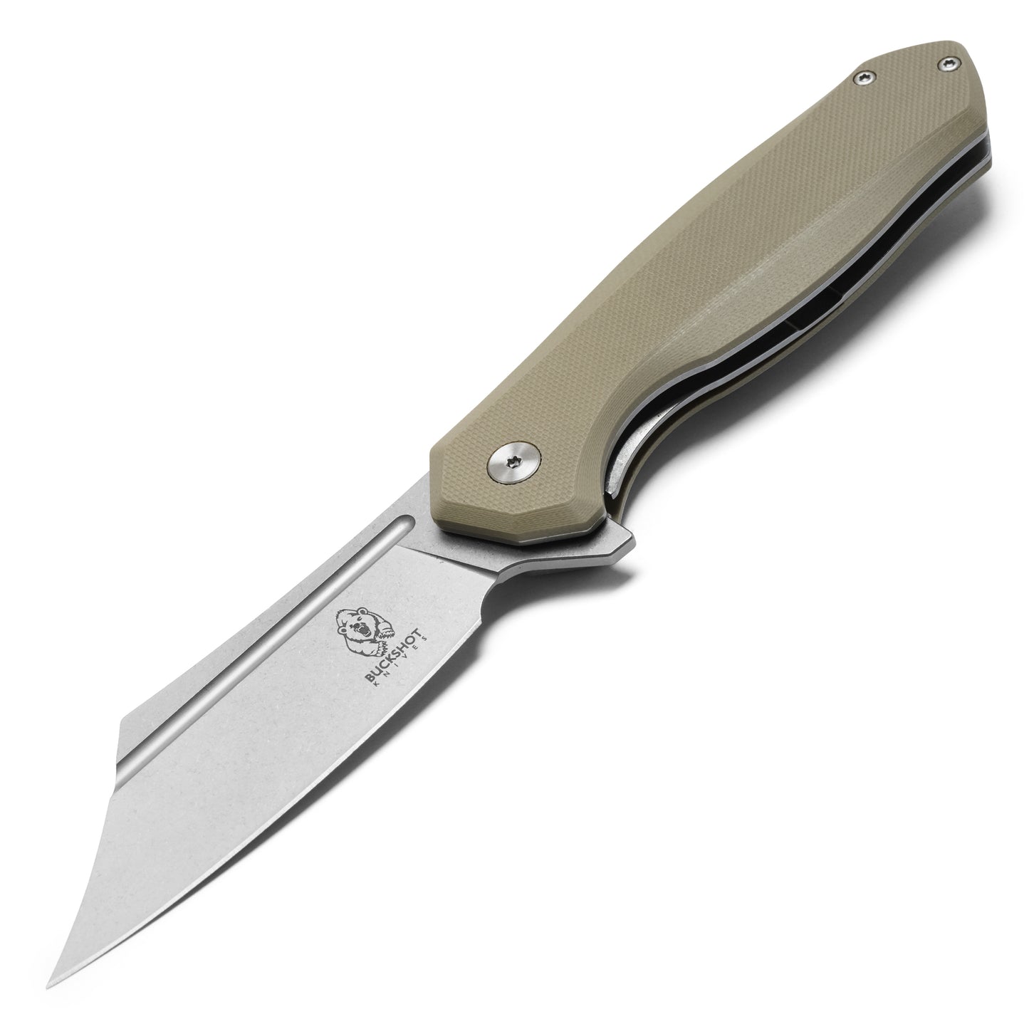 Buckshot Knives - 8.25" Desert Tan D2 Clip Point | Ball Bearing Pocket Knife