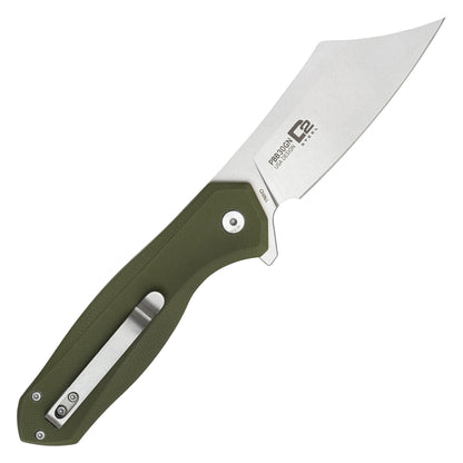 Buckshot Knives - 8.25" Olive Green D2 Clip Point | Ball Bearing Pocket Knife