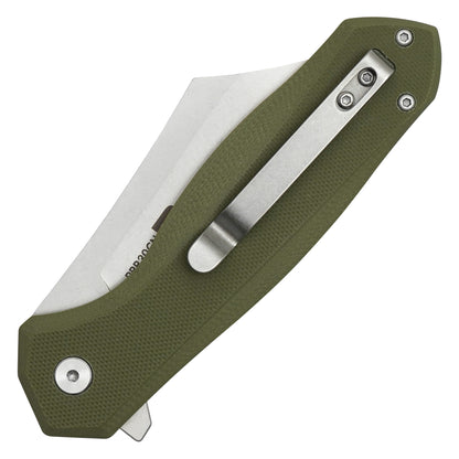 Buckshot Knives - 8.25" Olive Green D2 Clip Point | Ball Bearing Pocket Knife