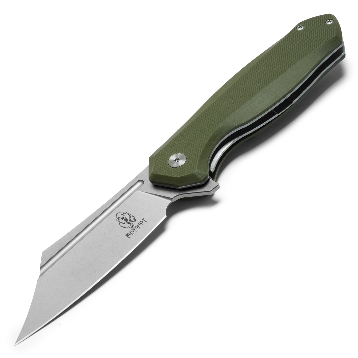Buckshot Knives - 8.25" Olive Green D2 Clip Point | Ball Bearing Pocket Knife