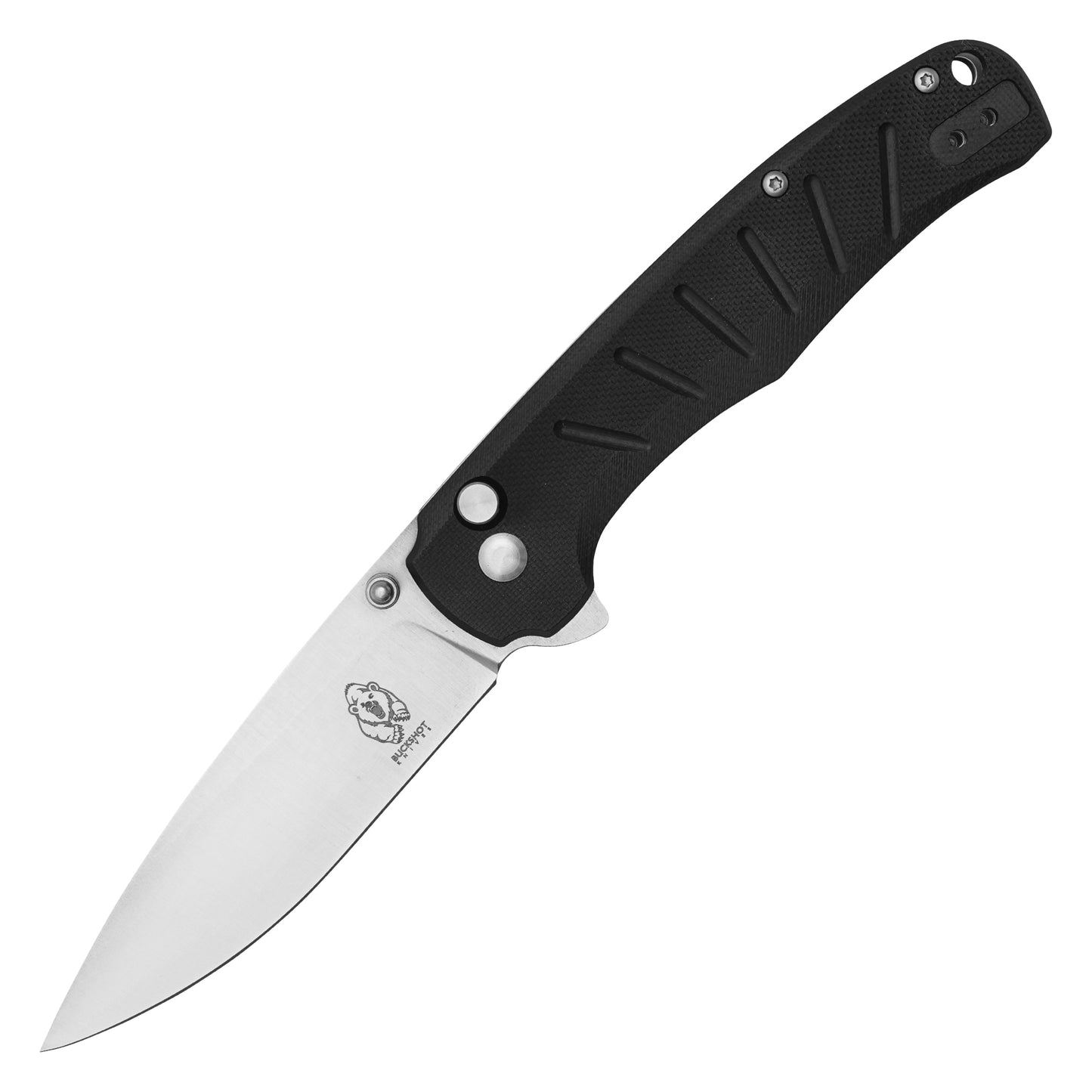 Buckshot Knives - 8" Black D2 Drop Point | Ball Bearing Pocket Knife