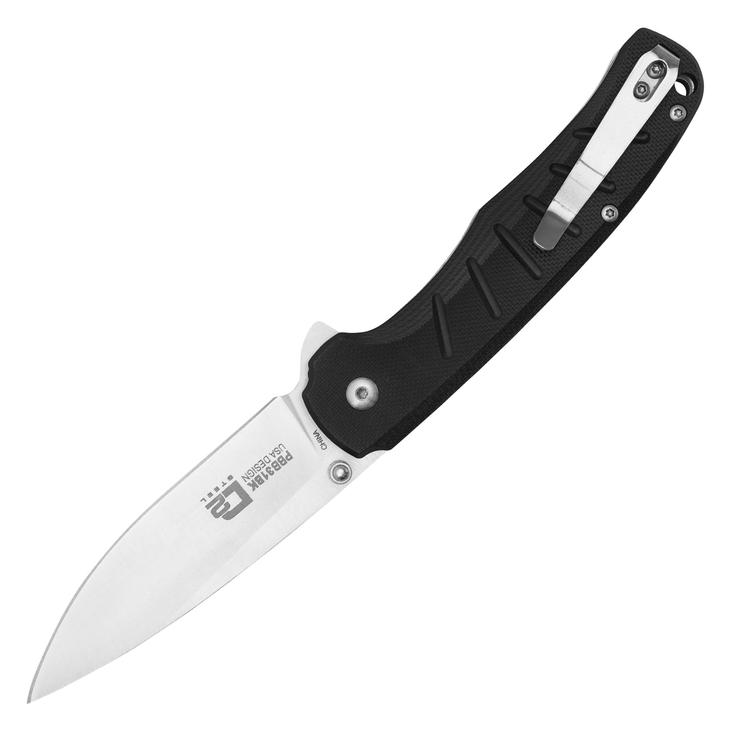Buckshot Knives - 8" Black D2 Drop Point | Ball Bearing Pocket Knife