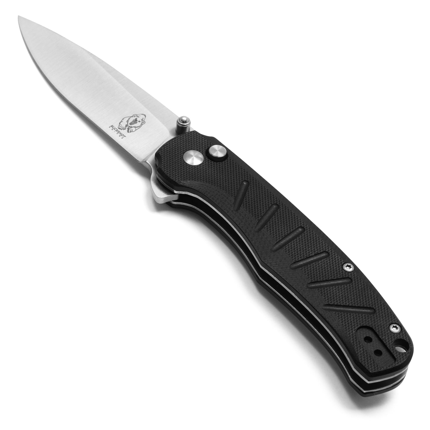 Buckshot Knives - 8" Black D2 Drop Point | Ball Bearing Pocket Knife
