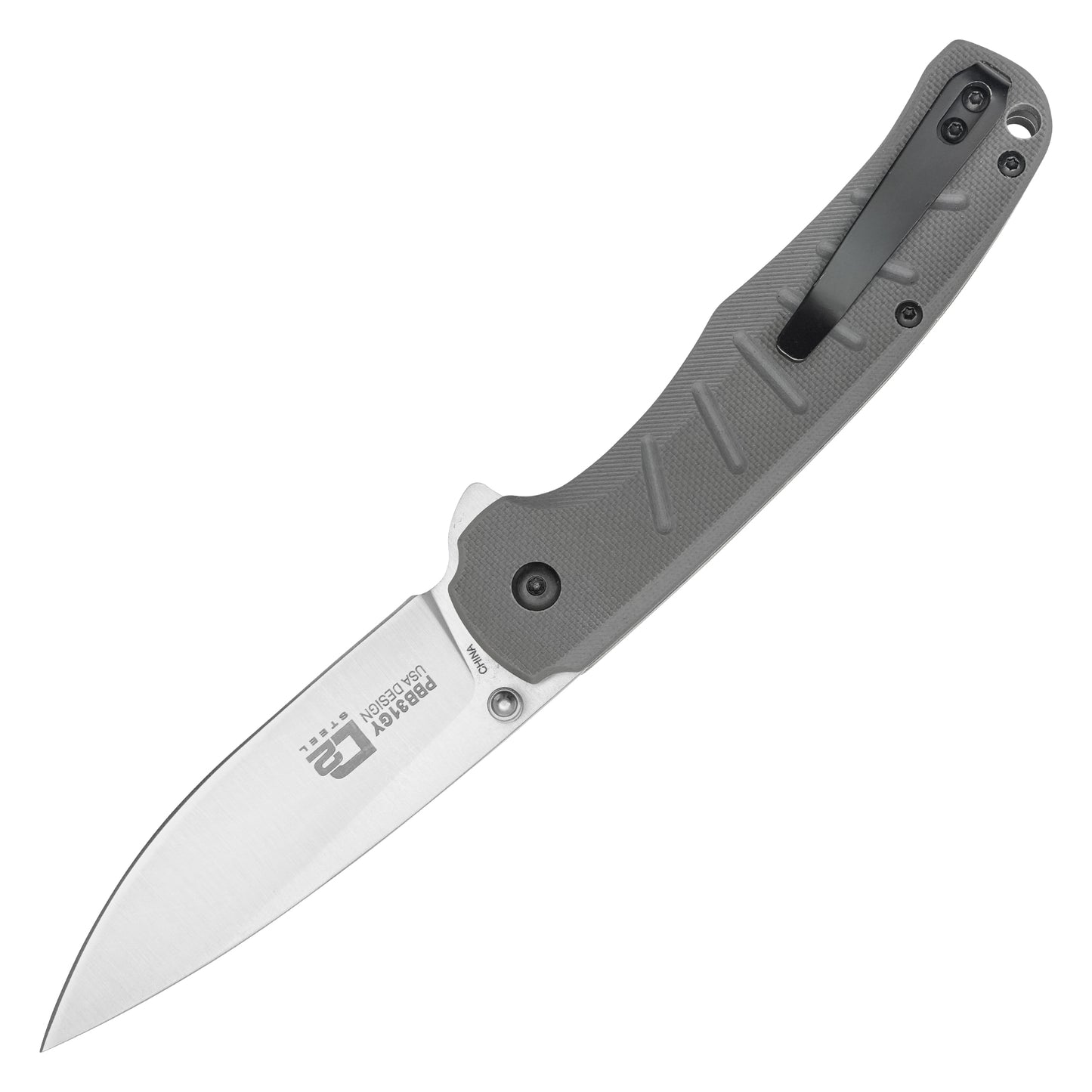 Buckshot Knives - 8" Gray D2 Drop Point | Ball Bearing Pocket Knife