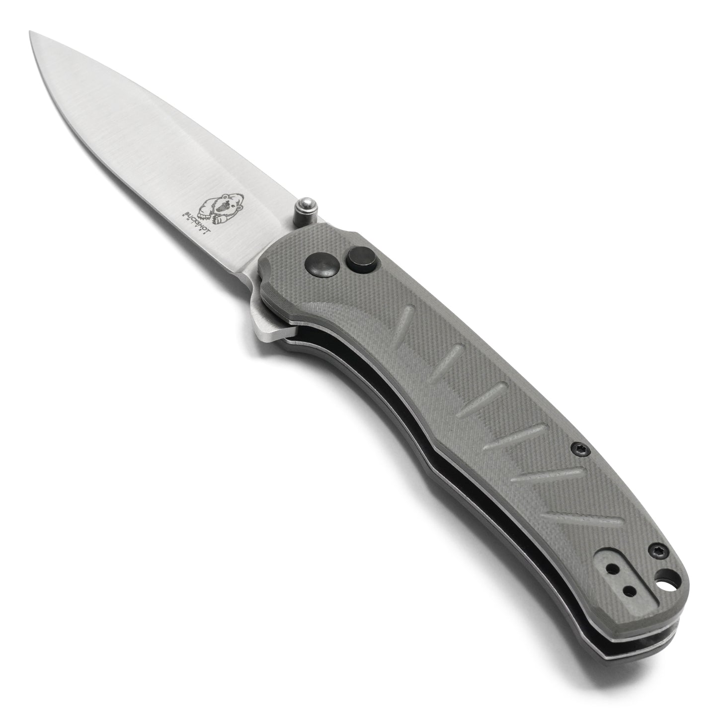 Buckshot Knives - 8" Gray D2 Drop Point | Ball Bearing Pocket Knife