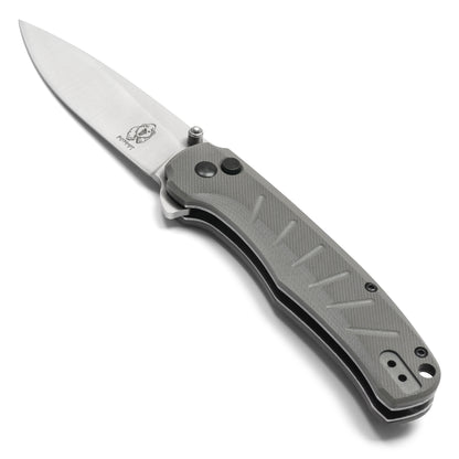 Buckshot Knives - 8" Gray D2 Drop Point | Ball Bearing Pocket Knife