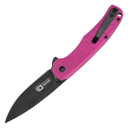 Buckshot Knives - 8" Pink D2 Drop Point | Ball Bearing Pocket Knife