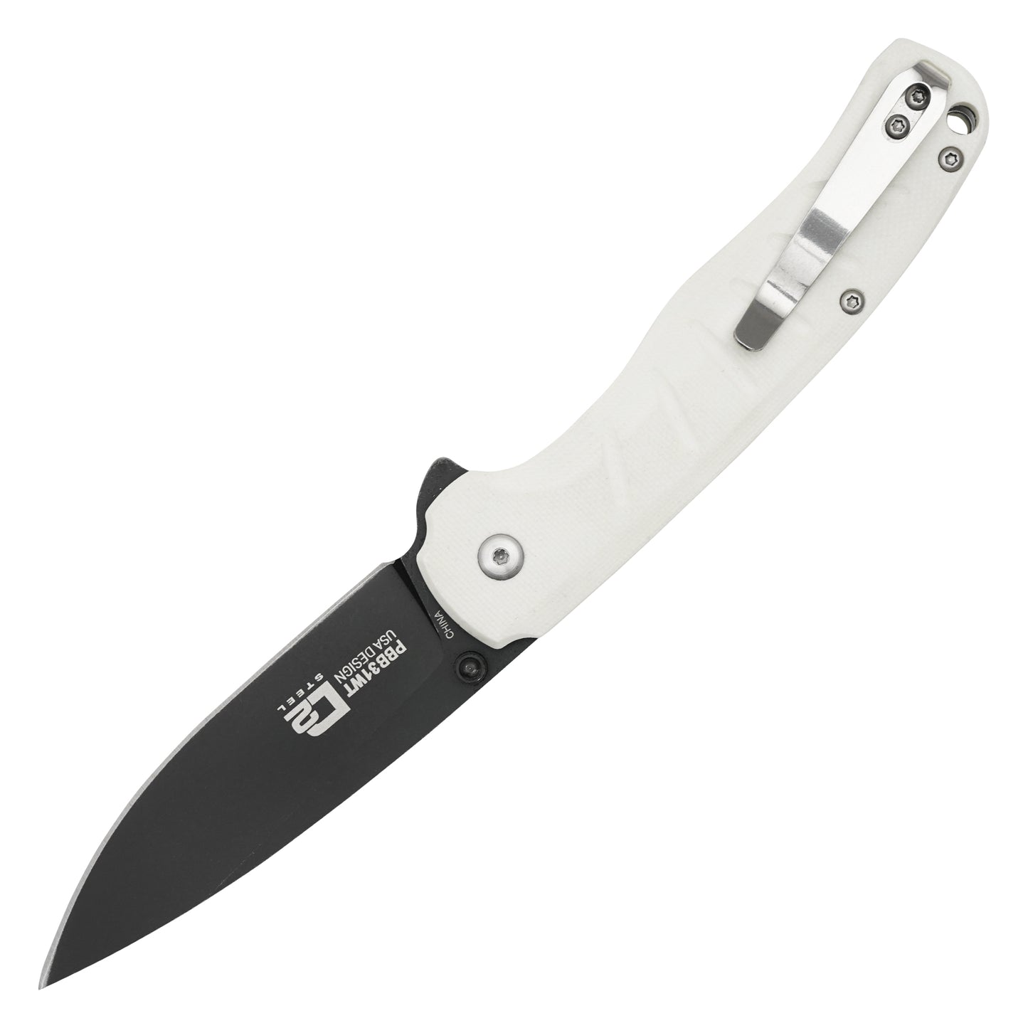 Buckshot Knives - 8" White D2 Drop Point | Ball Bearing Pocket Knife