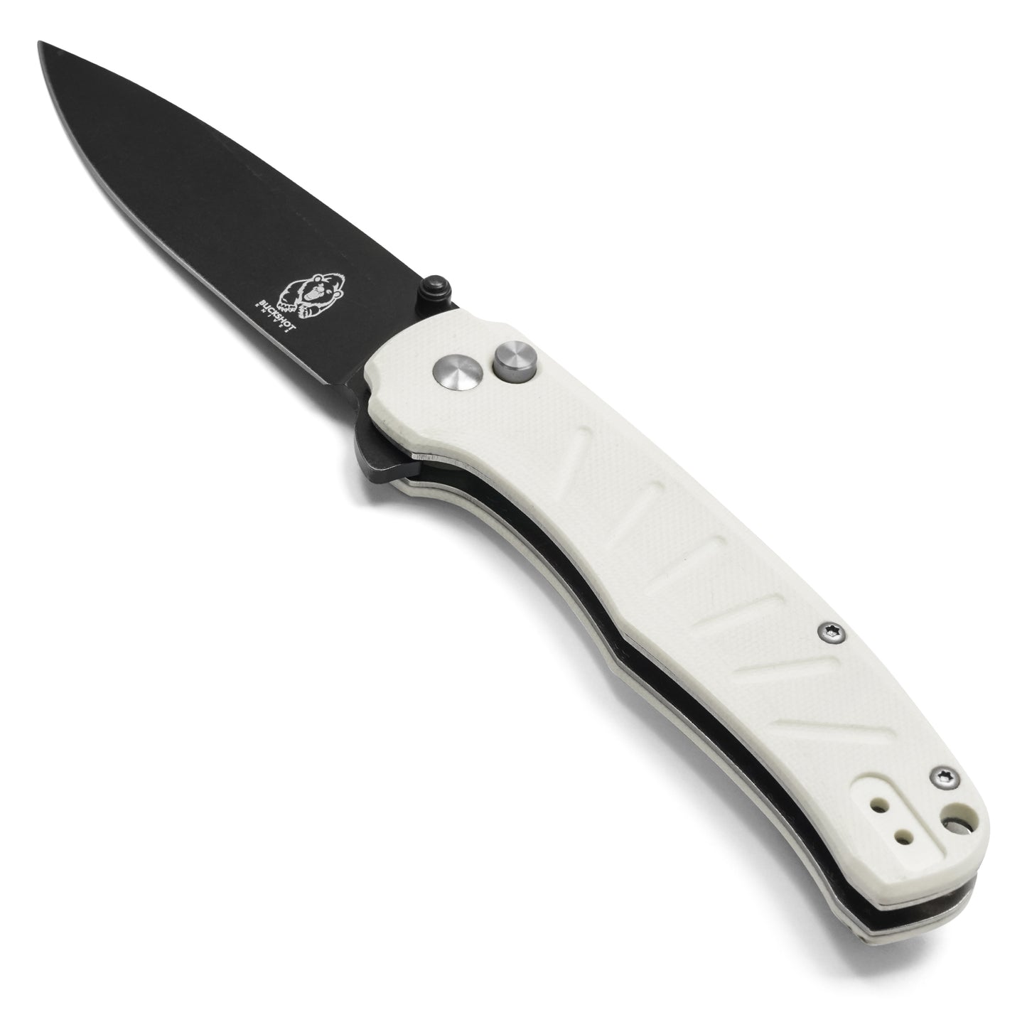 Buckshot Knives - 8" White D2 Drop Point | Ball Bearing Pocket Knife
