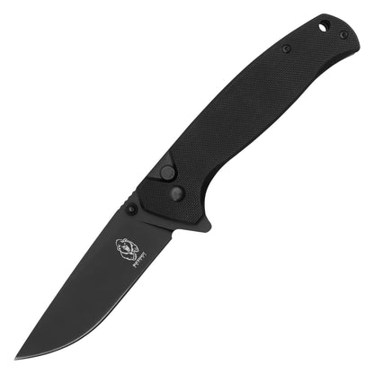 Buckshot Knives - 7.75" Black D2 Drop Point | Ball Bearing Pocket Knife