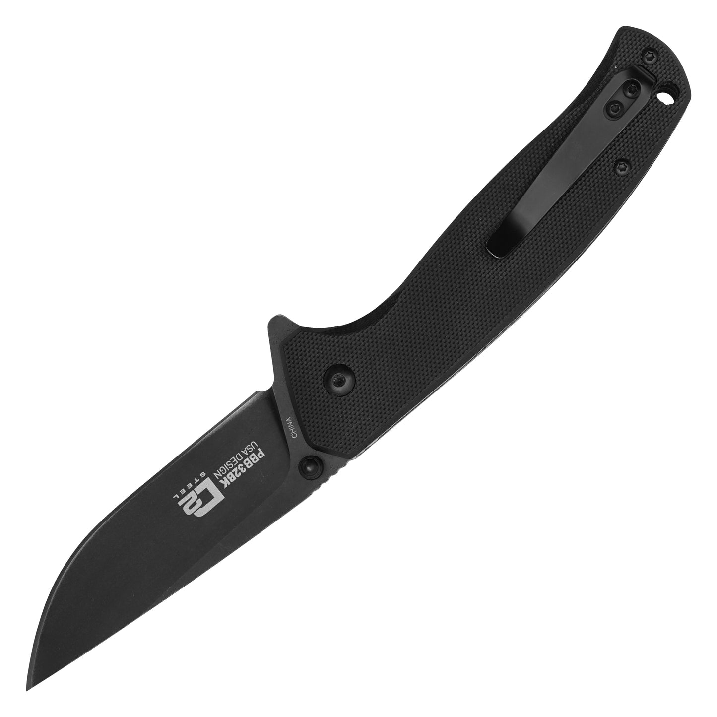 Buckshot Knives - 7.75" Black D2 Drop Point | Ball Bearing Pocket Knife