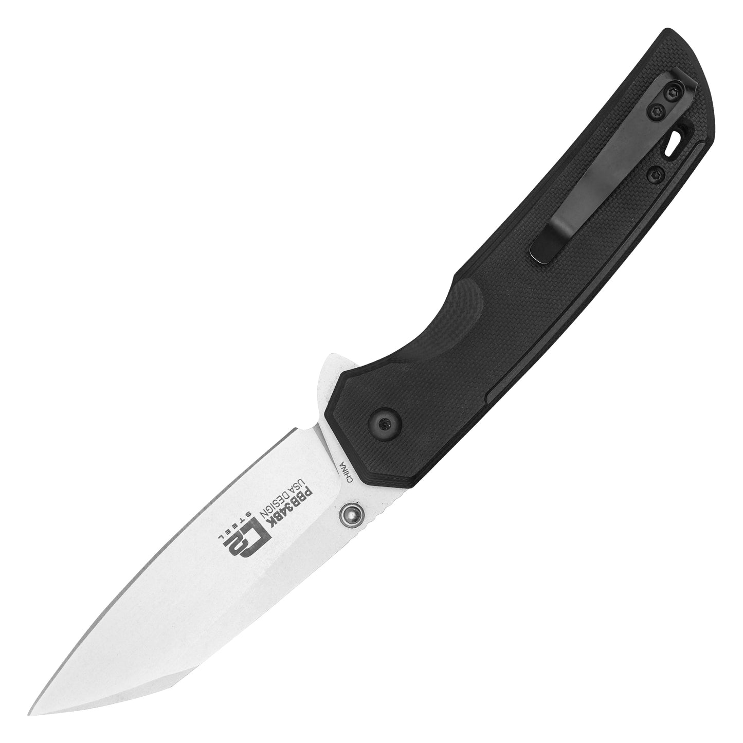 Buckshot Knives - 7.75" Black D2 Drop Point | Ball Bearing Pocket Knife