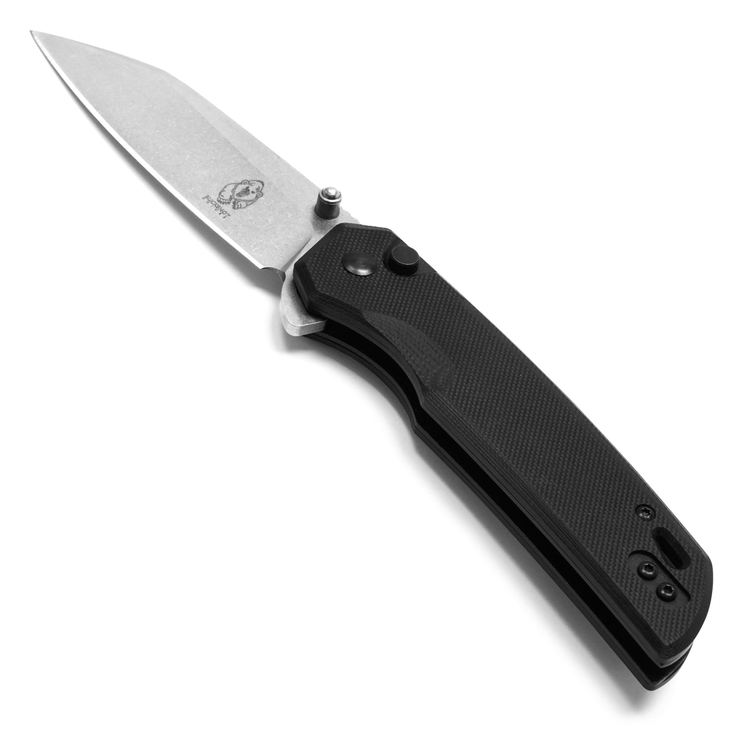 Buckshot Knives - 7.75" Black D2 Drop Point | Ball Bearing Pocket Knife