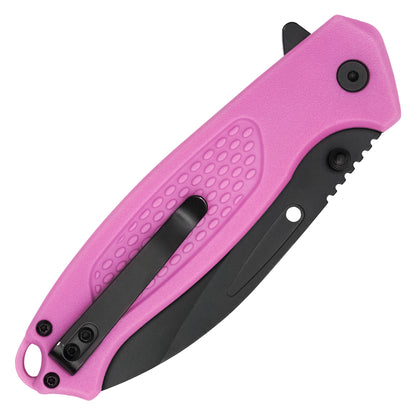 Buckshot Knives - 8.25" Pink Textured D2 | Ball Bearing Pocket Knife