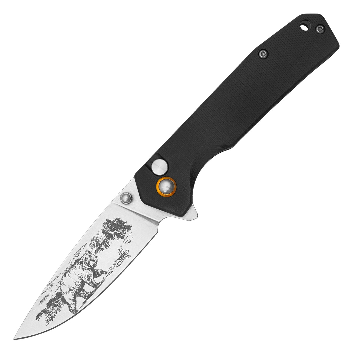 Buckshot Knives - 7" Black D2 Bear | Ball Bearing Pocket Knife