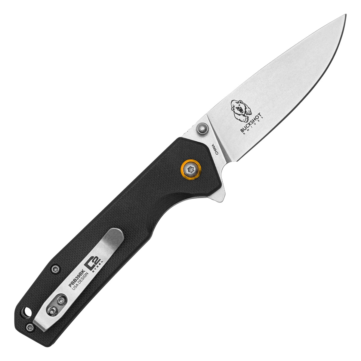 Buckshot Knives - 7" Black D2 Bear | Ball Bearing Pocket Knife