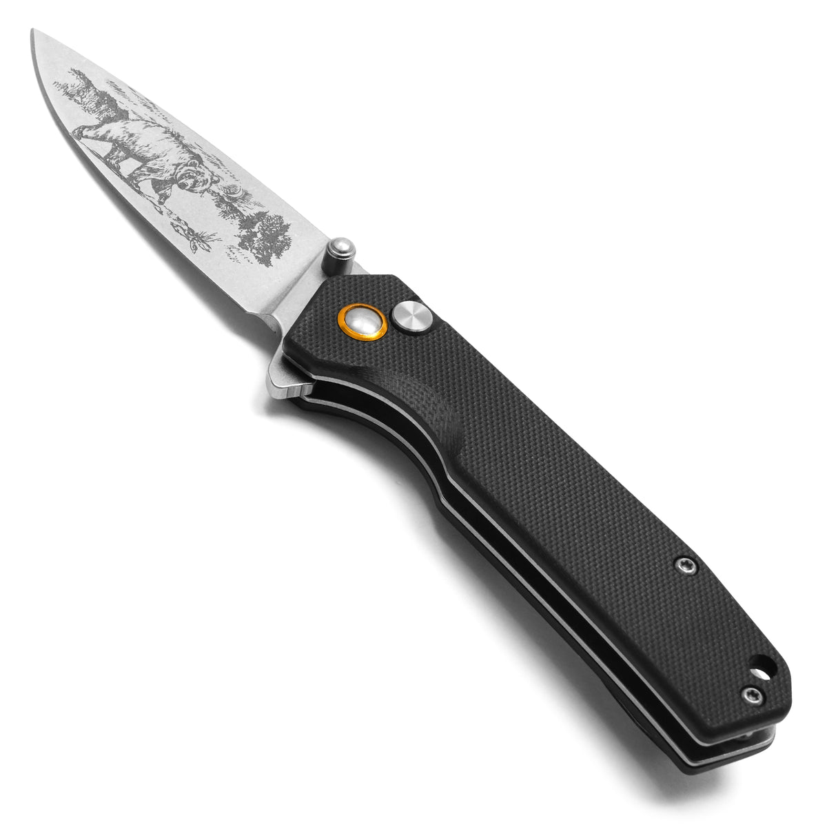 Buckshot Knives - 7" Black D2 Bear | Ball Bearing Pocket Knife