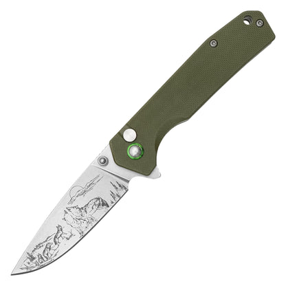Buckshot Knives - 7" Green D2 Wolfpack | Ball Bearing Pocket Knife