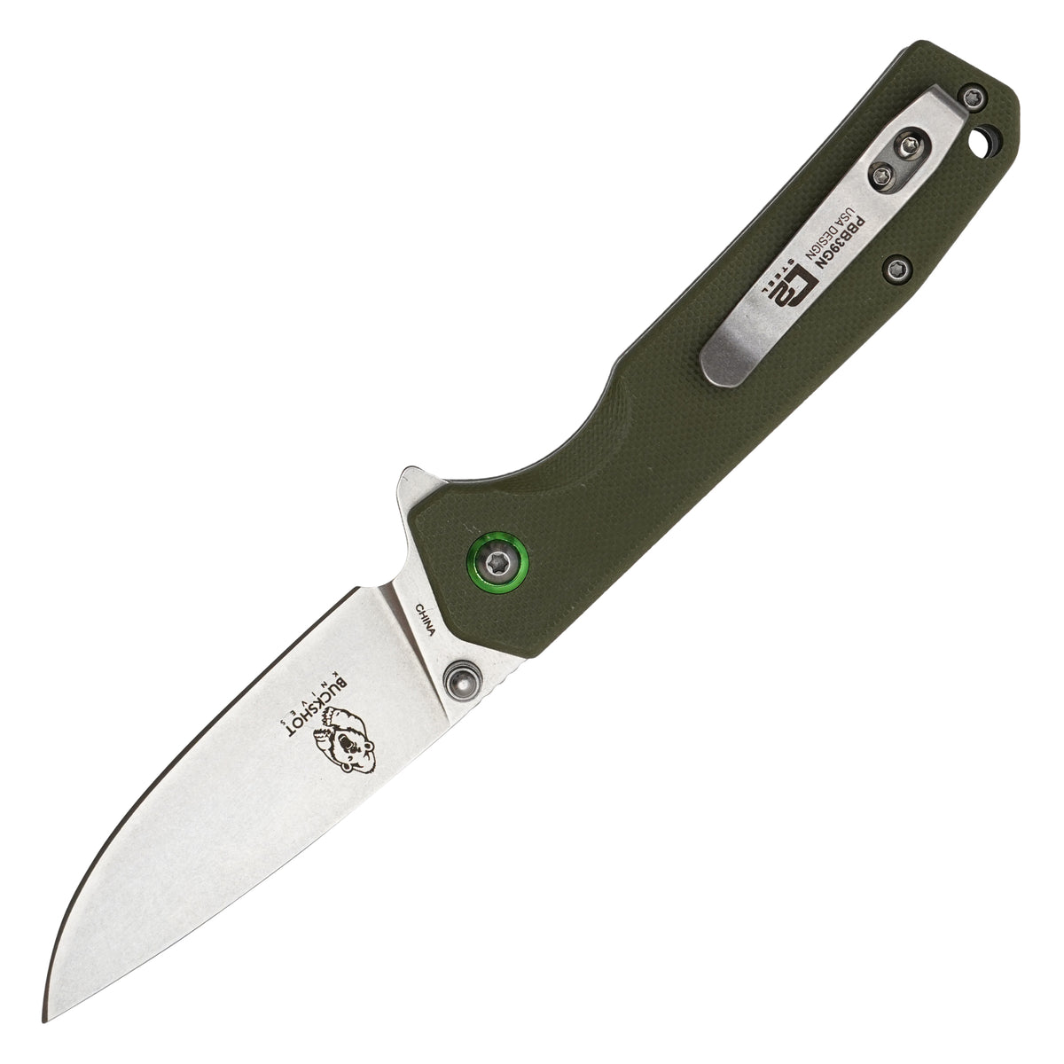 Buckshot Knives - 7" Green D2 Wolfpack | Ball Bearing Pocket Knife