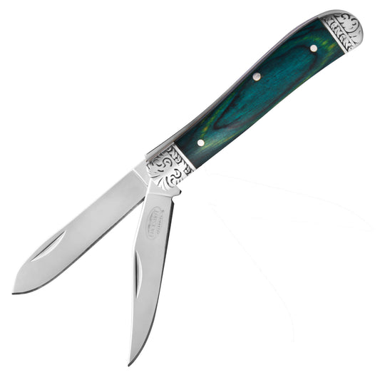 Buckshot 7.5" 2-Blade Green Wood Trapper Pocket Knife