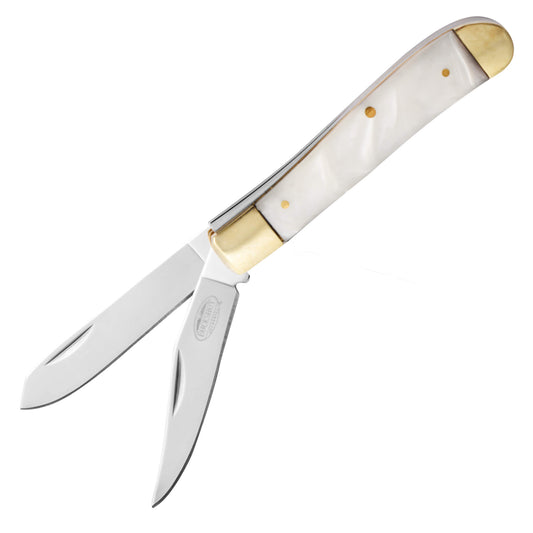 Buckshot 7.5" 2-Blade Marbled White Trapper Pocket Knife