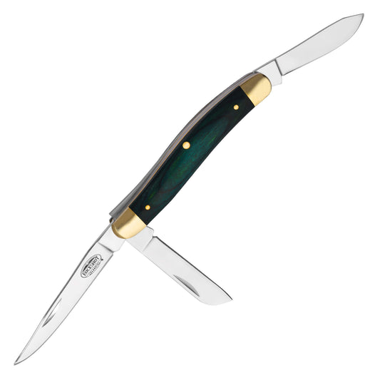 Buckshot 8" 3-Blade Green Wood Stockman Pocket Knife