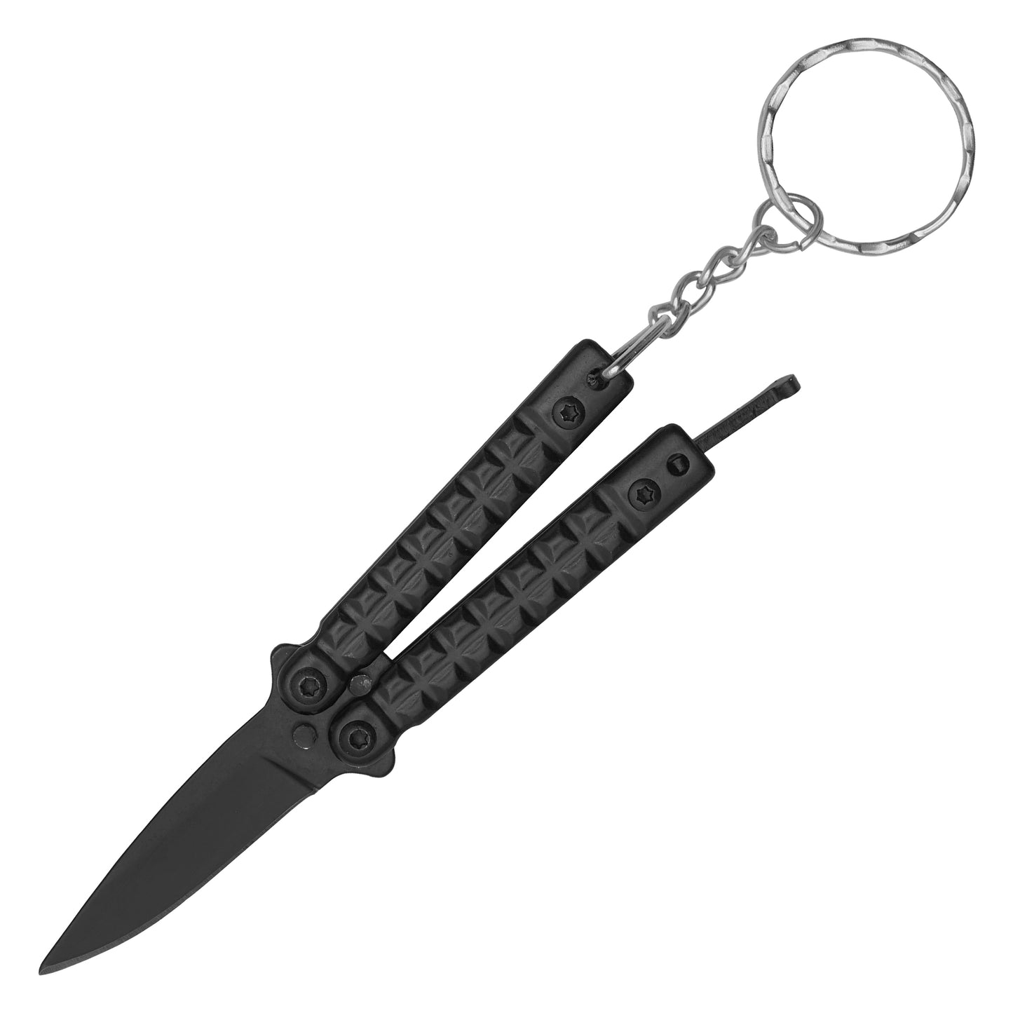 3.75" Black Mini Butterfly Knife Keychain | Folding Pocket Knife