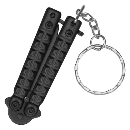 3.75" Black Mini Butterfly Knife Keychain | Folding Pocket Knife