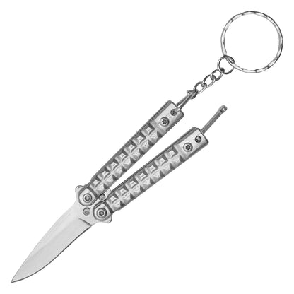 3.75" Chrome Mini Butterfly Knife Keychain | Folding Pocket Knife