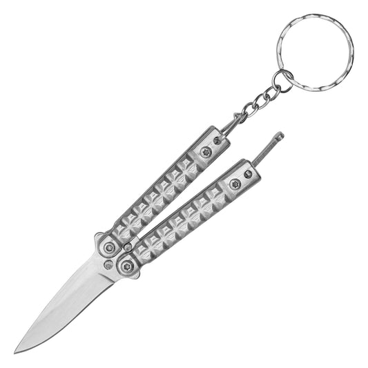 3.75" Chrome Mini Butterfly Knife Keychain | Folding Pocket Knife