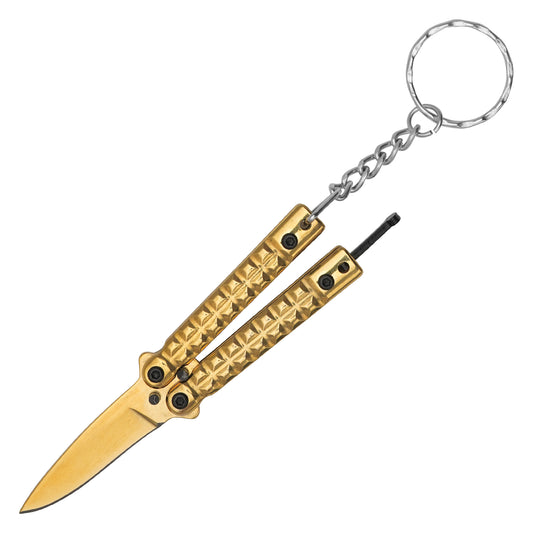 3.75" Gold Mini Butterfly Knife Keychain | Folding Pocket Knife
